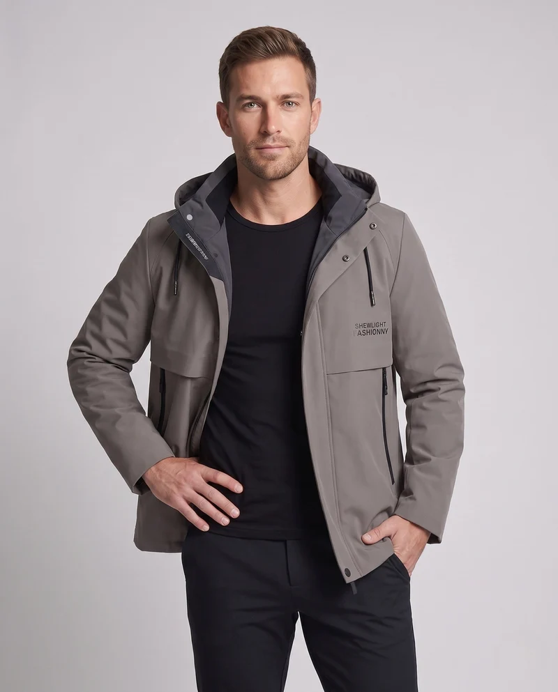 Herren Softshell Übergangjacke mit Kapuze, wind- und wasserabweisend