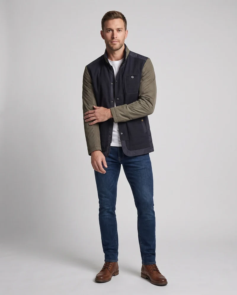 Herren Stehkragen Steppjacke mit Kontrastärmeln aus Mischmaterial