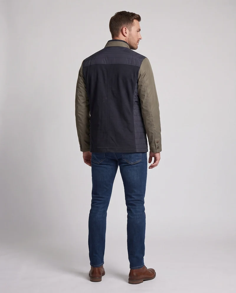 Herren Stehkragen Steppjacke mit Kontrastärmeln aus Mischmaterial