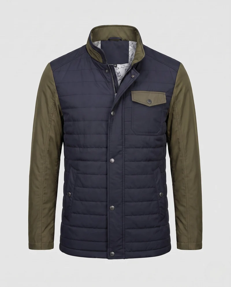Herren Stehkragen Steppjacke mit Kontrastärmeln aus Mischmaterial