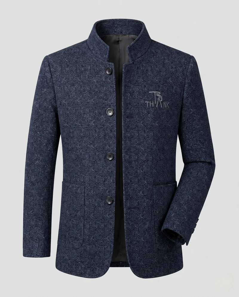 Herren Stehkragen Blazer aus strukturiertem Wollmix mit leichter thermischer Fütterung