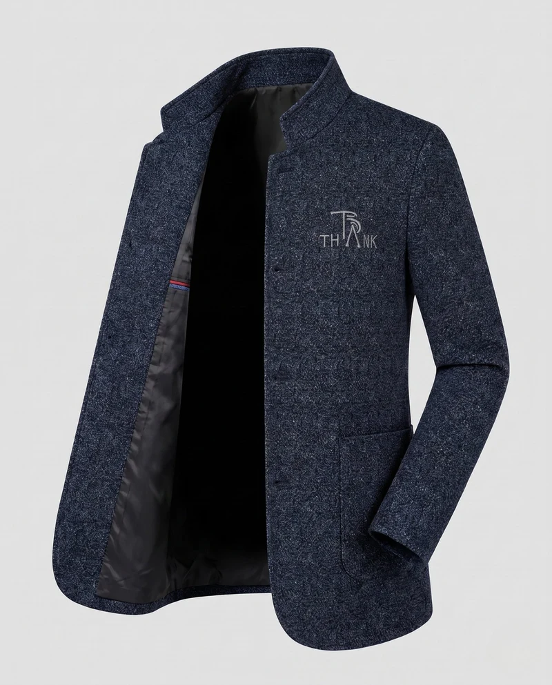 Herren Stehkragen Blazer aus strukturiertem Wollmix mit leichter thermischer Fütterung