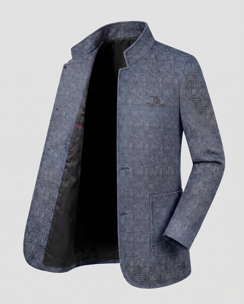 Herren Stehkragen Blazer aus strukturiertem Wollmix mit leichter thermischer Fütterung
