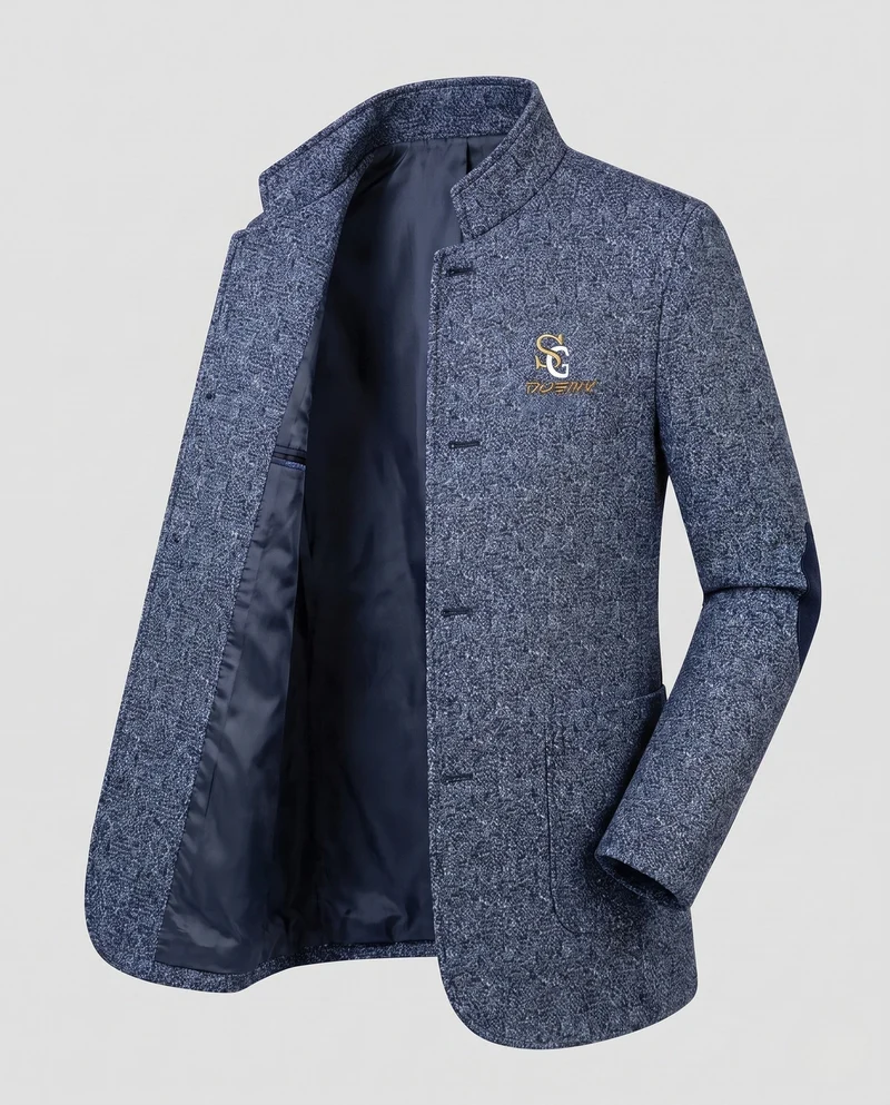 Herren Stehkragen Blazer aus strukturiertem Wollmix mit leichter thermischer Fütterung