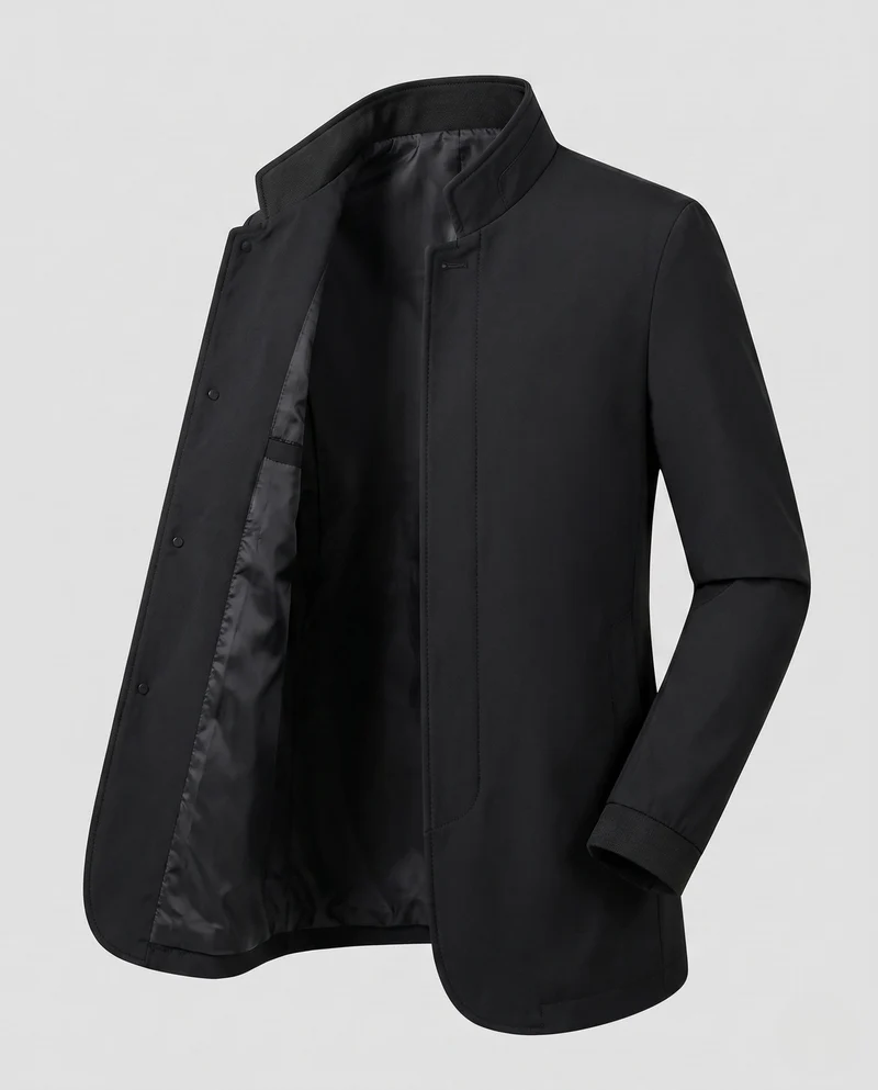 Herren Stehkragen Blazer aus strukturiertem Wollmix mit leichter thermischer Fütterung