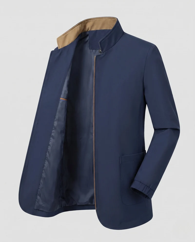 Herren Stehkragen Blazer aus strukturiertem Wollmix mit leichter thermischer Fütterung