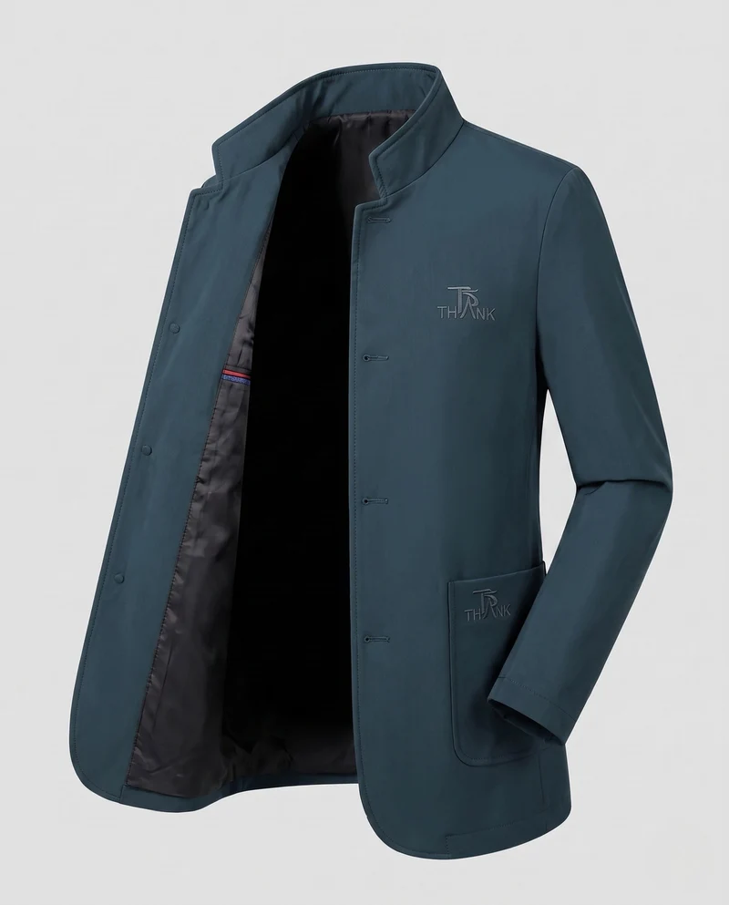 Herren Stehkragen Blazer aus strukturiertem Wollmix mit leichter thermischer Fütterung