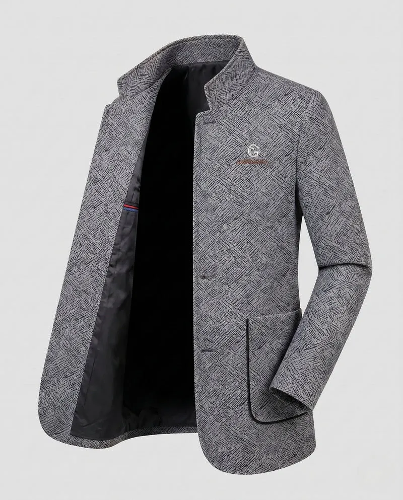 Herren Stehkragen Blazer aus strukturiertem Wollmix mit leichter thermischer Fütterung