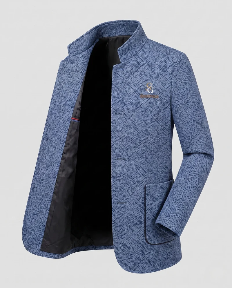 Herren Stehkragen Blazer aus strukturiertem Wollmix mit leichter thermischer Fütterung