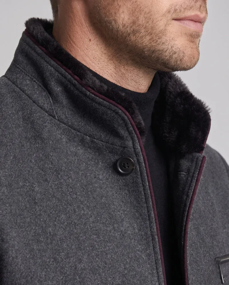 Herren Thermo Wollmischung Mantel mit Teddyfutter und Stehkragen