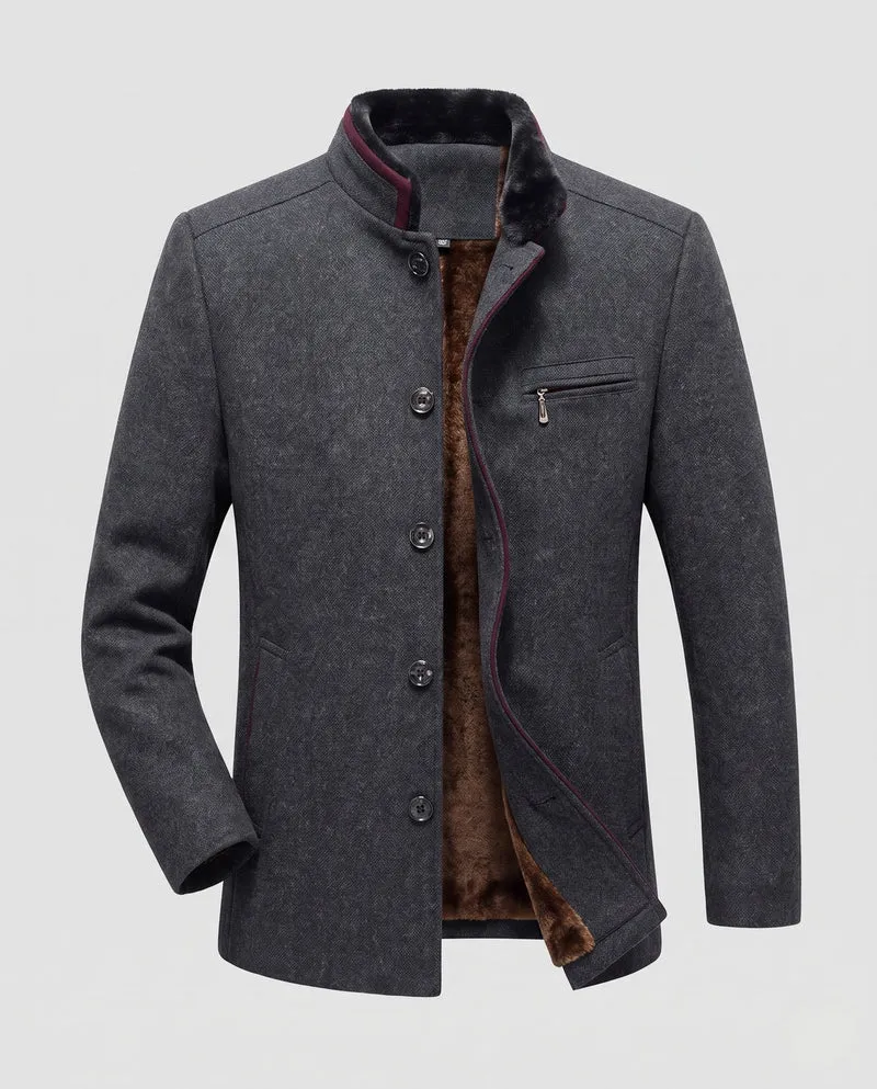 Herren Thermo Wollmischung Mantel mit Teddyfutter und Stehkragen