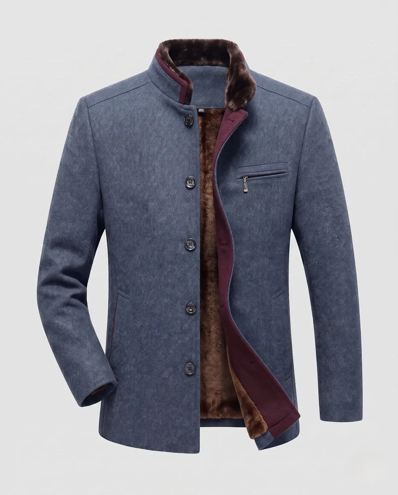 Herren Thermo Wollmischung Mantel mit Teddyfutter und Stehkragen