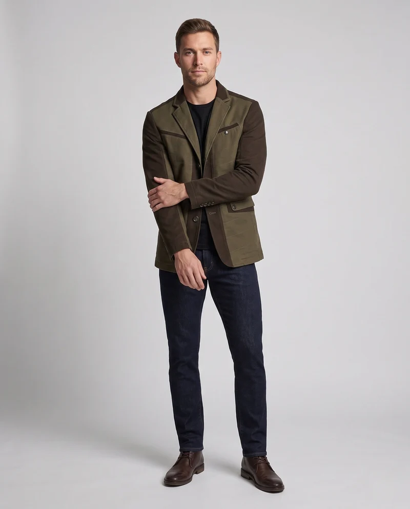 Herren Übergangsblazer mit Kontrastpaneelen und steppartigem Textur