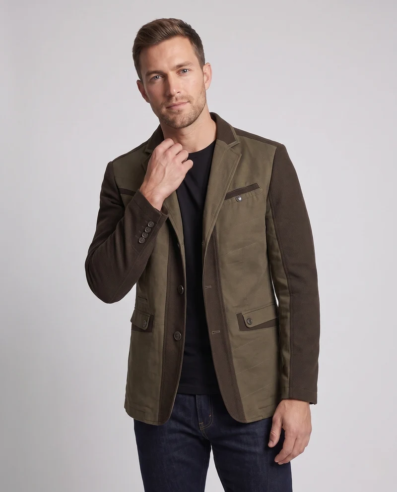 Herren Übergangsblazer mit Kontrastpaneelen und steppartigem Textur