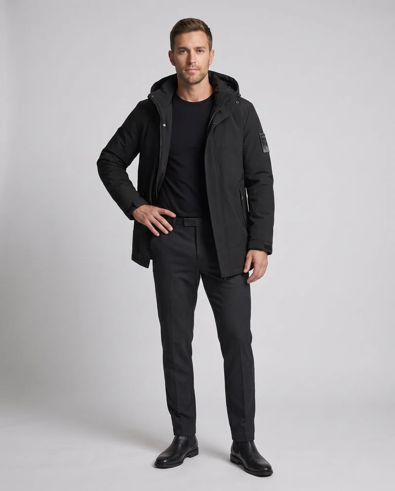 Herren wasserabweisende Softshell-Winterjacke mit Kapuze und Füllung aus Schafswolle-Mix