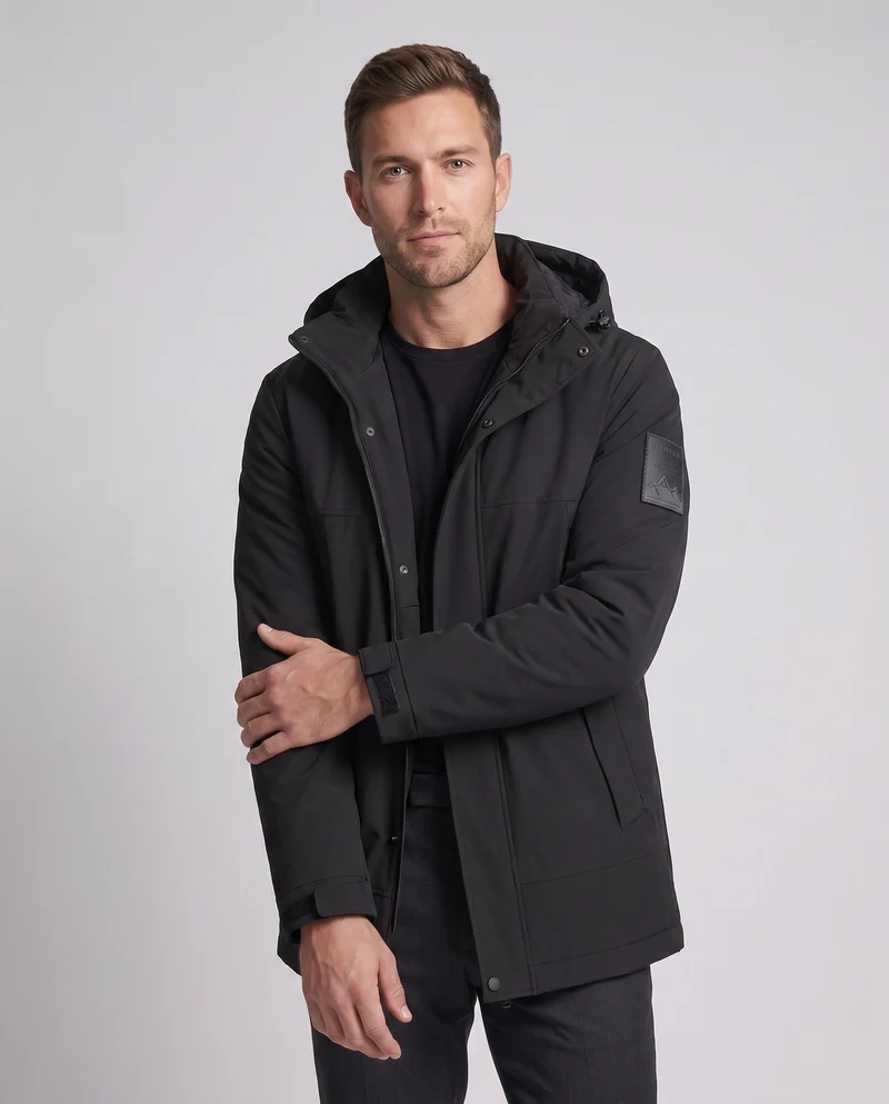Herren wasserabweisende Softshell-Winterjacke mit Kapuze und Füllung aus Schafswolle-Mix