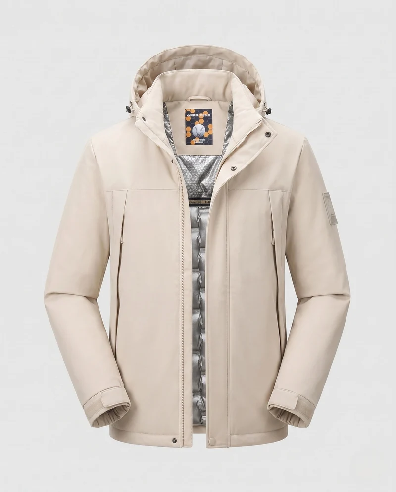 Herren wasserabweisende Softshell-Winterjacke mit Kapuze und Füllung aus Schafswolle-Mix