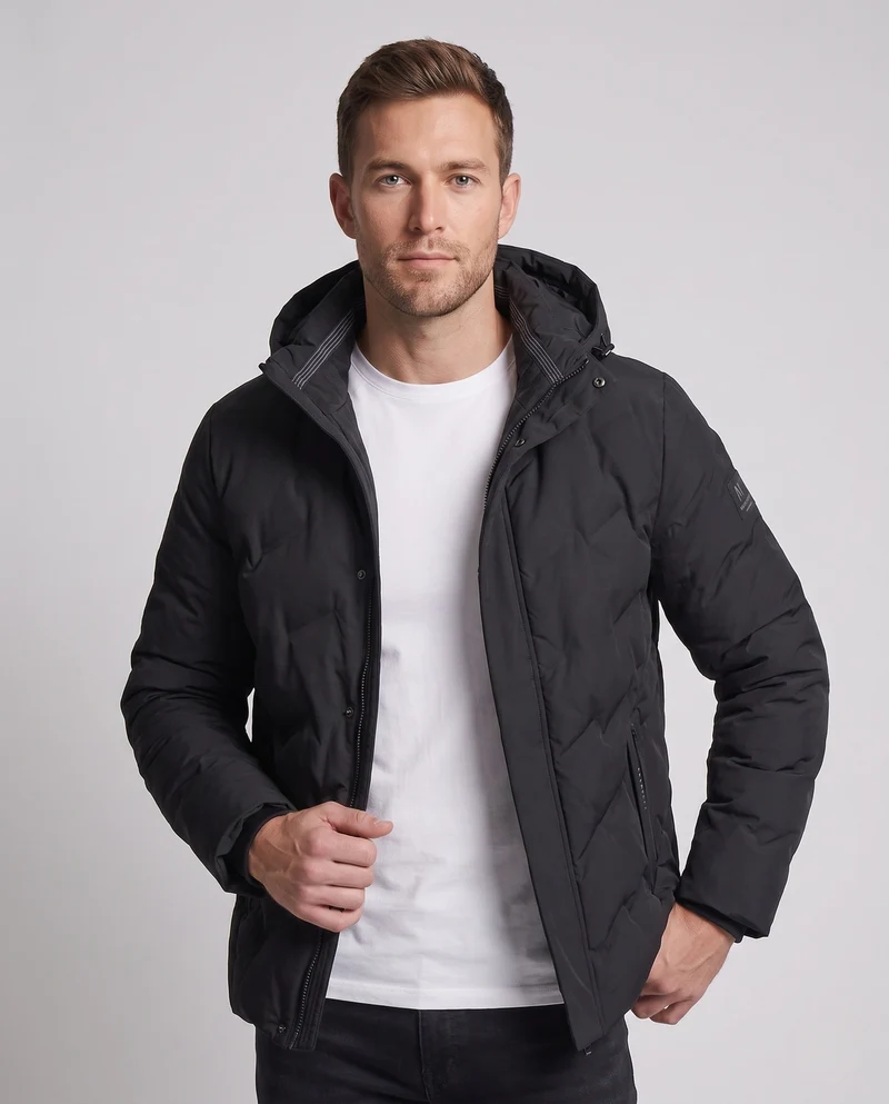 Herren Wasserabweisende Gepolsterte Daunenjacke mit Kapuze und Hochwertiger Entendaunenfüllung
