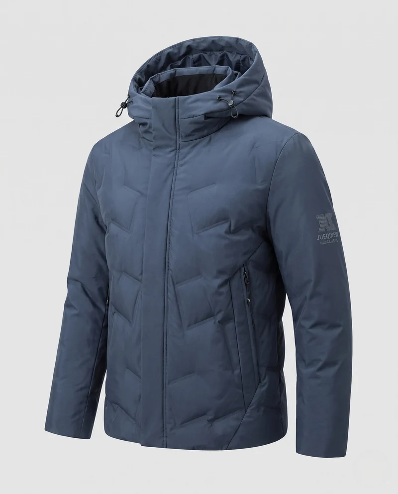 Herren Wasserabweisende Gepolsterte Daunenjacke mit Kapuze und Hochwertiger Entendaunenfüllung