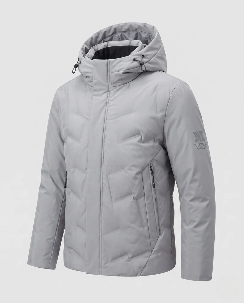 Herren Wasserabweisende Gepolsterte Daunenjacke mit Kapuze und Hochwertiger Entendaunenfüllung