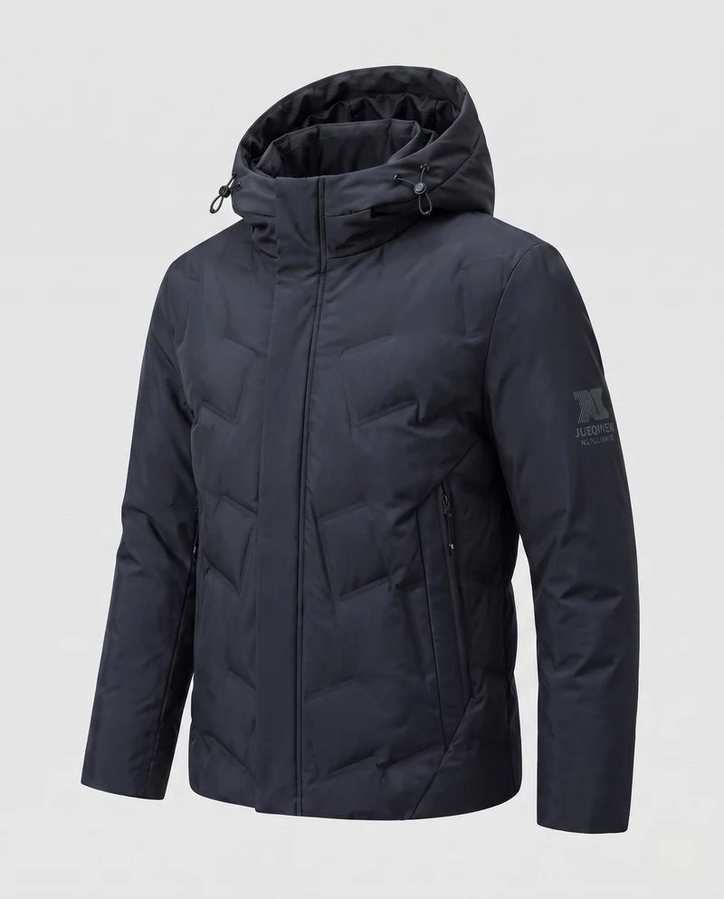 Herren Wasserabweisende Gepolsterte Daunenjacke mit Kapuze und Hochwertiger Entendaunenfüllung