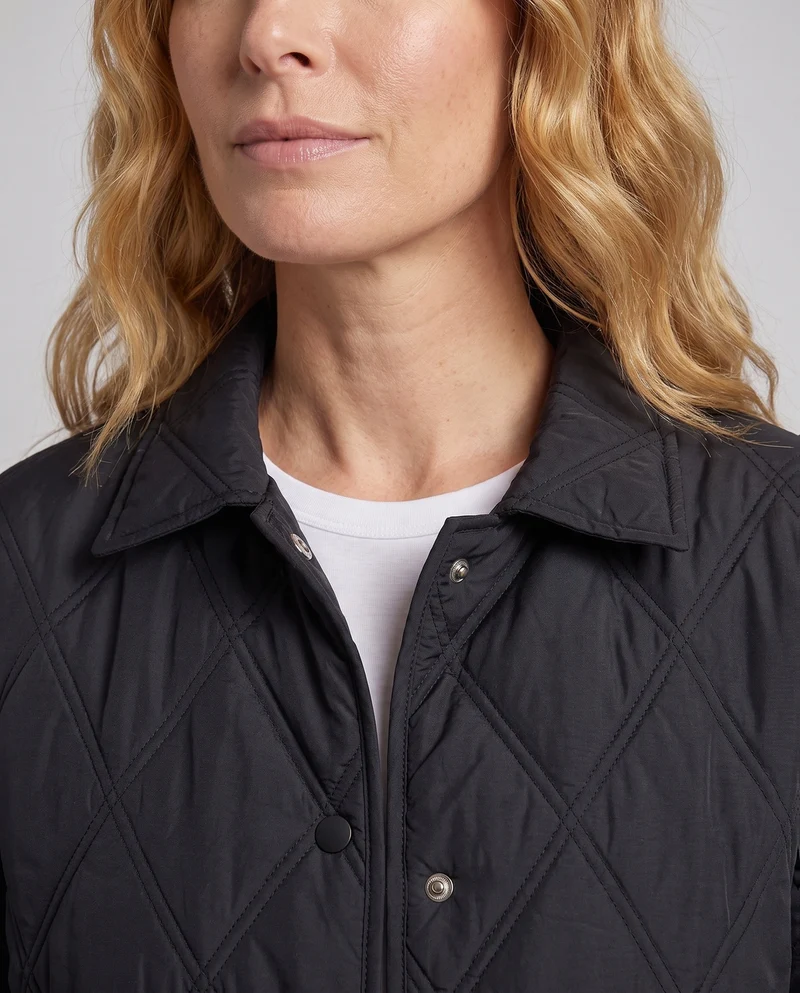 Damen gesteppten weiten Übergangsjacke mit Diamantmuster und Druckknopfverschluss