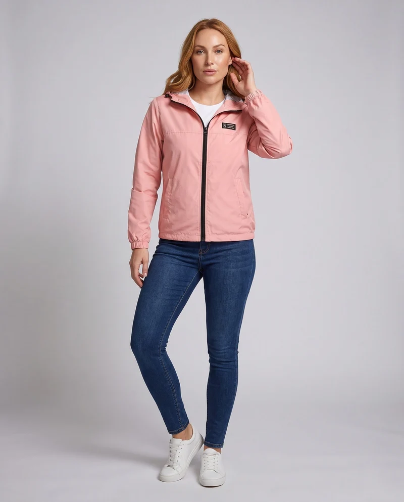 Damen leichte Kapuzenwindjacke mit atmungsaktiver Innenschicht und Reißverschluss