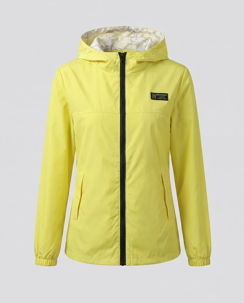 Damen leichte Kapuzenwindjacke mit atmungsaktiver Innenschicht und Reißverschluss
