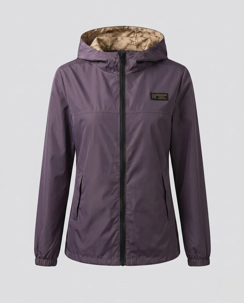 Damen leichte Kapuzenwindjacke mit atmungsaktiver Innenschicht und Reißverschluss