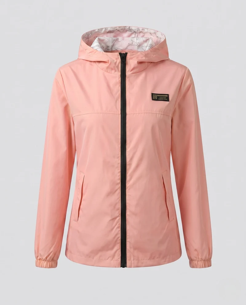 Damen leichte Kapuzenwindjacke mit atmungsaktiver Innenschicht und Reißverschluss
