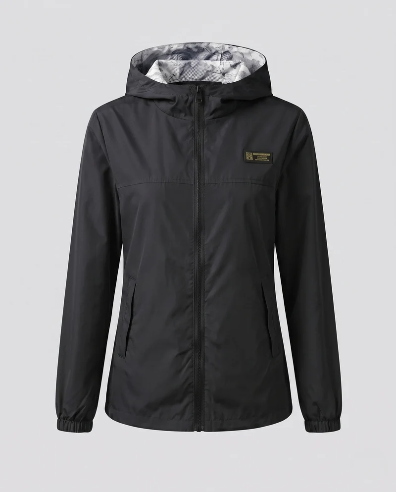 Damen leichte Kapuzenwindjacke mit atmungsaktiver Innenschicht und Reißverschluss