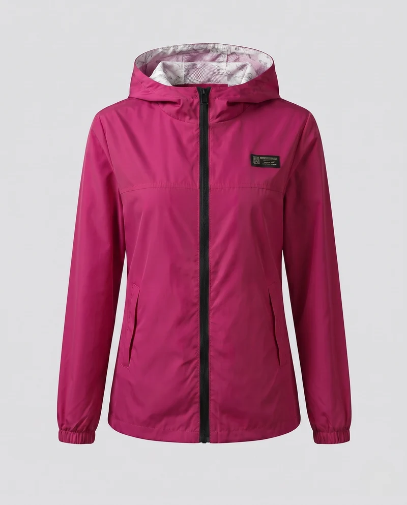 Damen leichte Kapuzenwindjacke mit atmungsaktiver Innenschicht und Reißverschluss