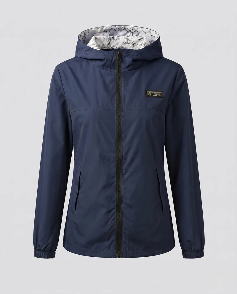 Damen leichte Kapuzenwindjacke mit atmungsaktiver Innenschicht und Reißverschluss