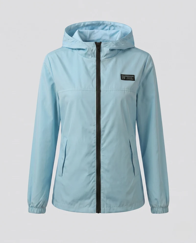 Damen leichte Kapuzenwindjacke mit atmungsaktiver Innenschicht und Reißverschluss