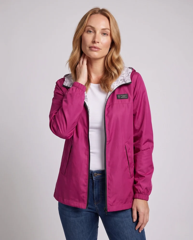 Damen Leichte Kapuze Windjacke mit bedrucktem Futter, Wasserabweisend und verstaubar