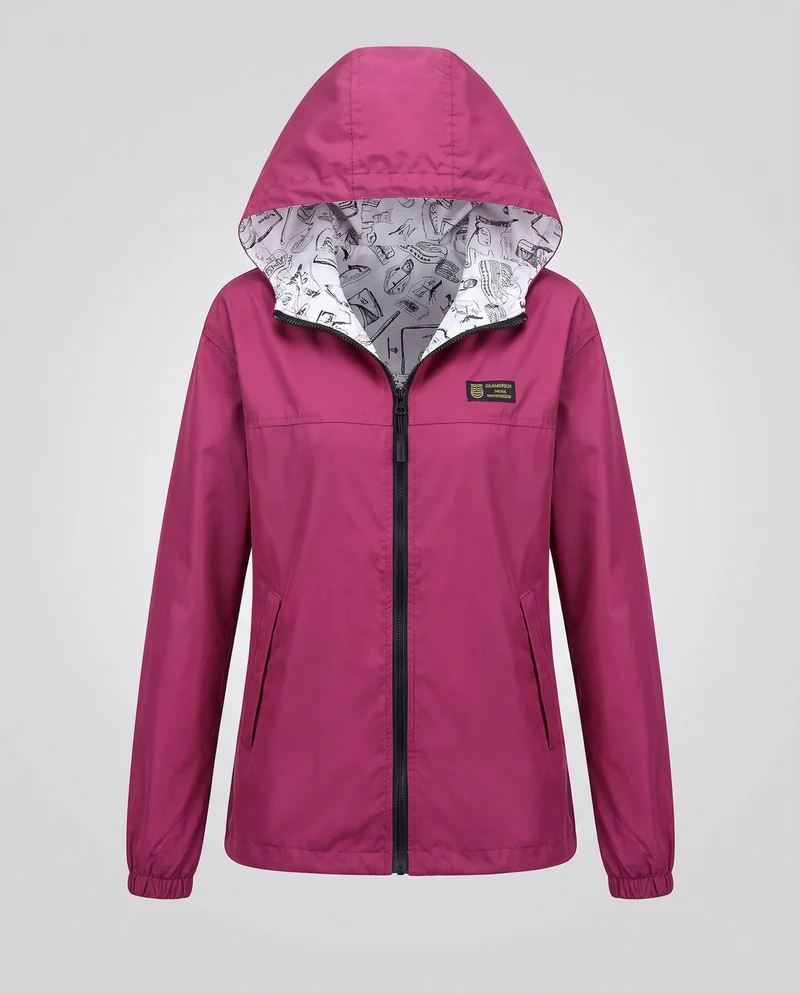 Damen Leichte Kapuze Windjacke mit bedrucktem Futter, Wasserabweisend und verstaubar