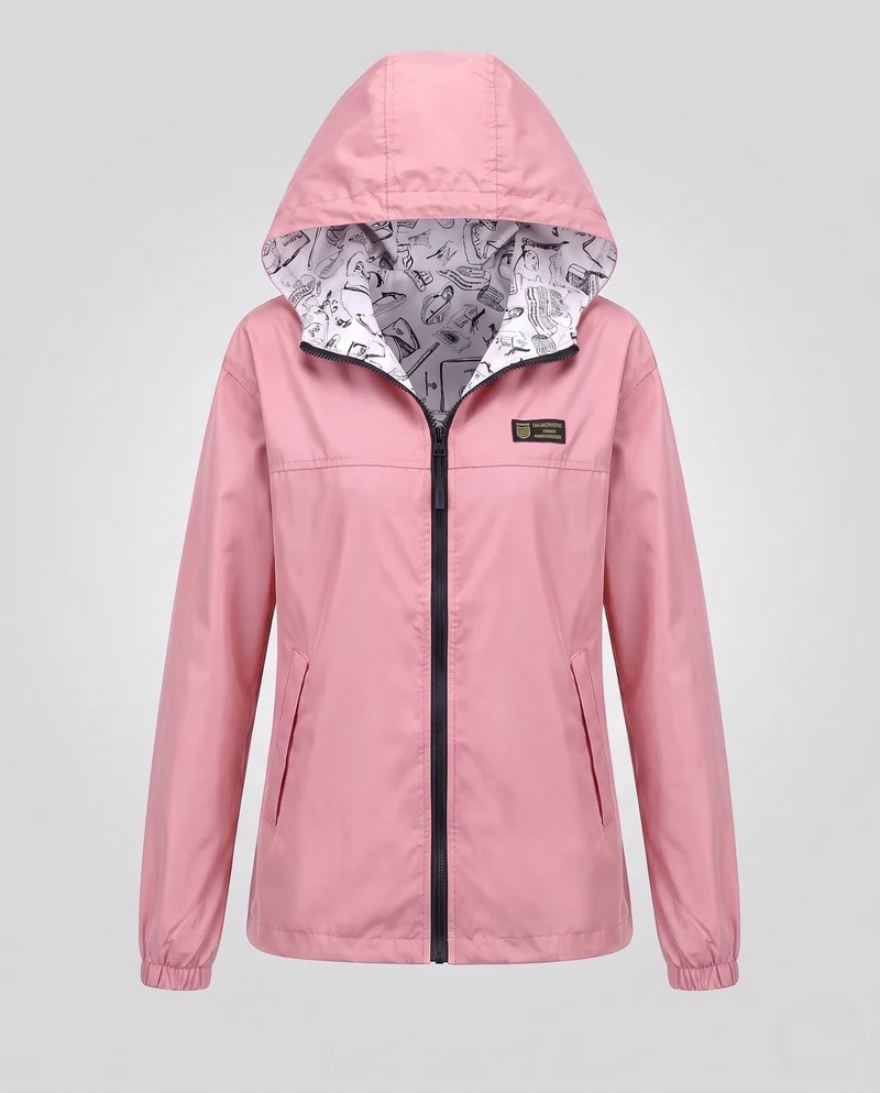 Damen Leichte Kapuze Windjacke mit bedrucktem Futter, Wasserabweisend und verstaubar