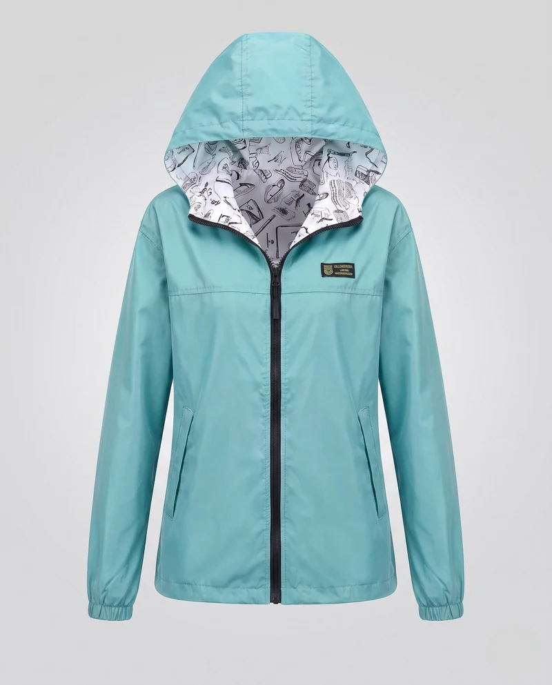 Damen Leichte Kapuze Windjacke mit bedrucktem Futter, Wasserabweisend und verstaubar