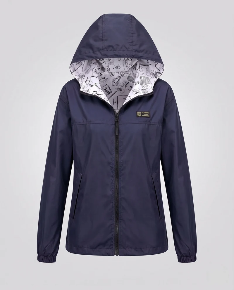 Damen Leichte Kapuze Windjacke mit bedrucktem Futter, Wasserabweisend und verstaubar