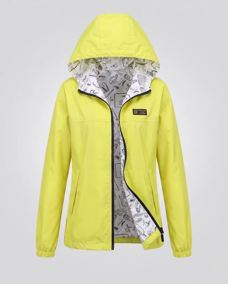 Damen Leichte Kapuze Windjacke mit bedrucktem Futter, Wasserabweisend und verstaubar