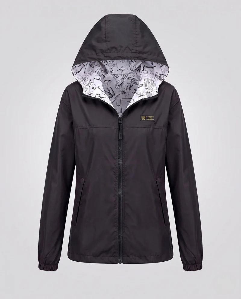 Damen Leichte Kapuze Windjacke mit bedrucktem Futter, Wasserabweisend und verstaubar