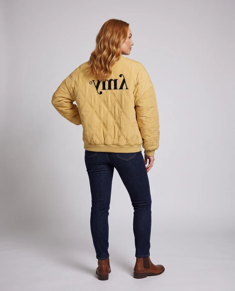 Damen Oversize gesteppte Bomberjacke mit Rückenprint und gepolsterem Innenfutter