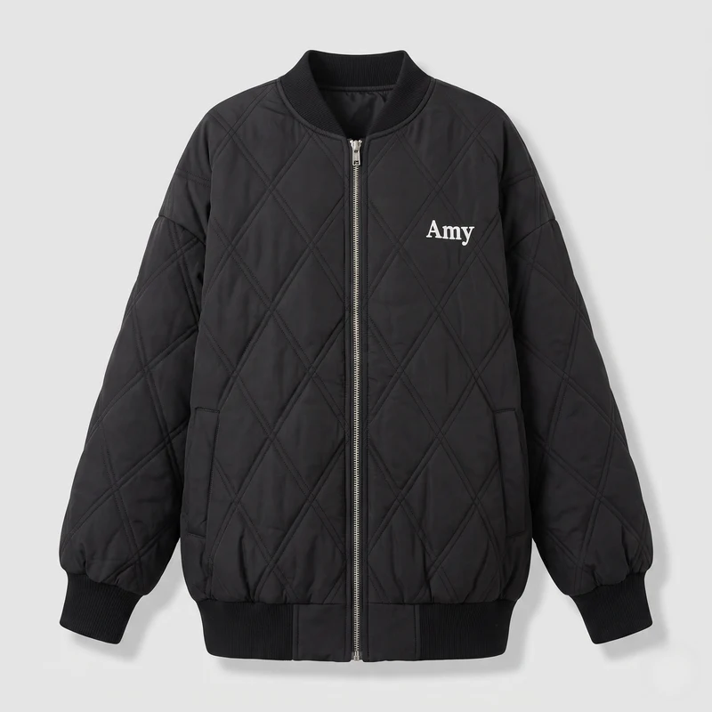Damen Oversize gesteppte Bomberjacke mit Rückenprint und gepolsterem Innenfutter