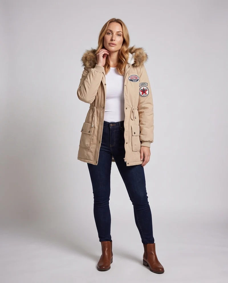 Damen Utility-Parka mit gesteppter Thermofüllung und Abzeichen-Details