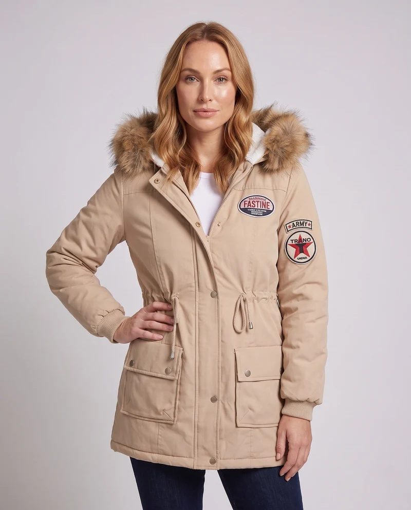 Damen Utility-Parka mit gesteppter Thermofüllung und Abzeichen-Details