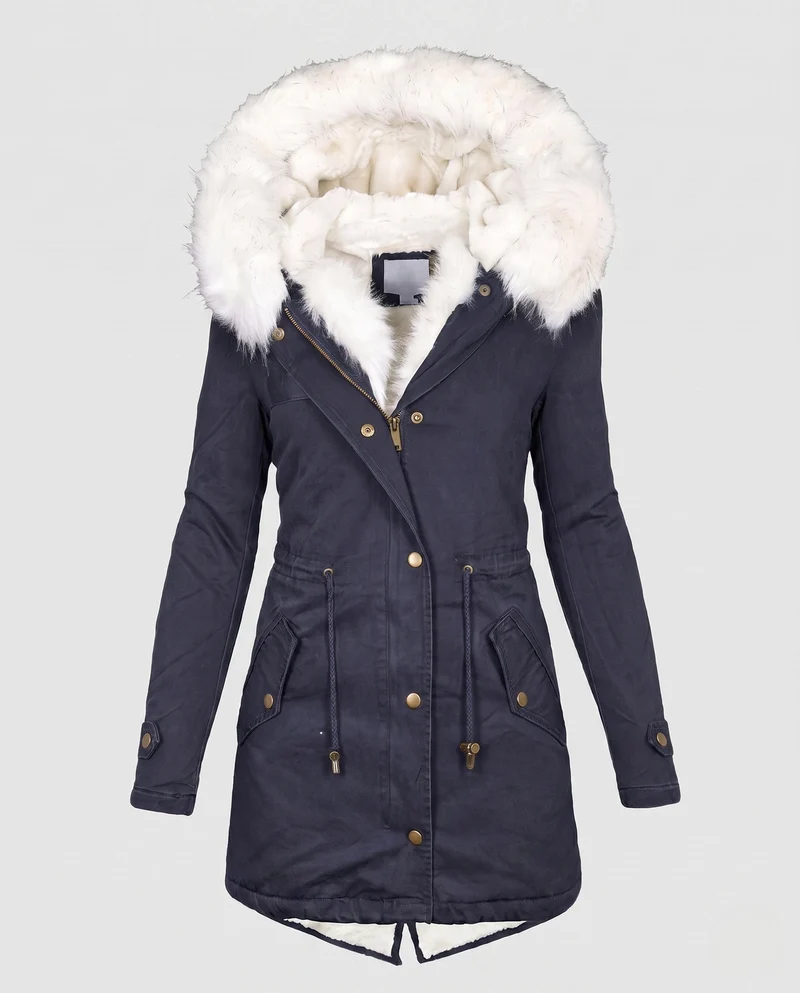 Damen Parka Mantel mit übergroßem Kunstfellkapuze und gepolstertem Teddyfutter