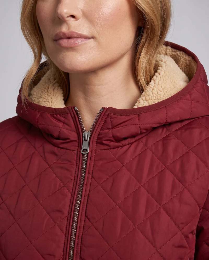Damen gesteppte Jacke mit Kapuze und Teddyfutter leichte gesteppte Winterjacke mit Reißverschluss