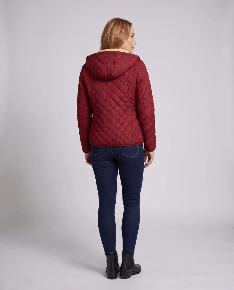 Damen gesteppte Jacke mit Kapuze und Teddyfutter leichte gesteppte Winterjacke mit Reißverschluss