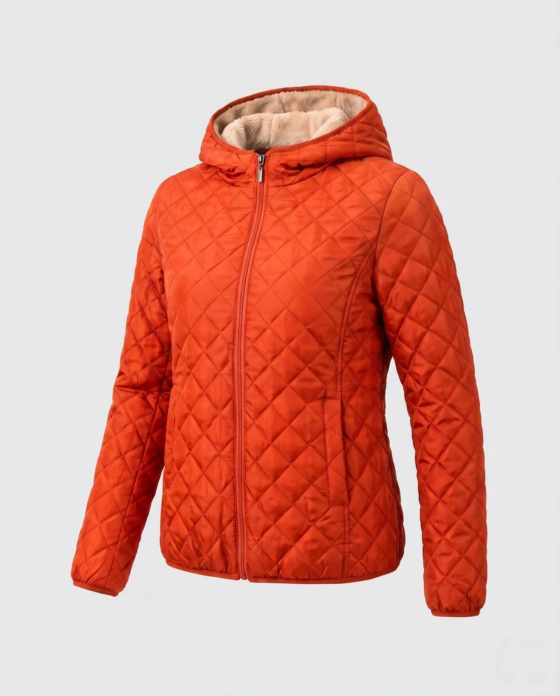 Damen gesteppte Jacke mit Kapuze und Teddyfutter leichte gesteppte Winterjacke mit Reißverschluss