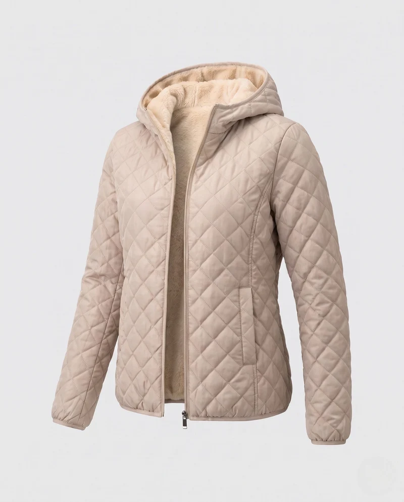 Damen gesteppte Jacke mit Kapuze und Teddyfutter leichte gesteppte Winterjacke mit Reißverschluss